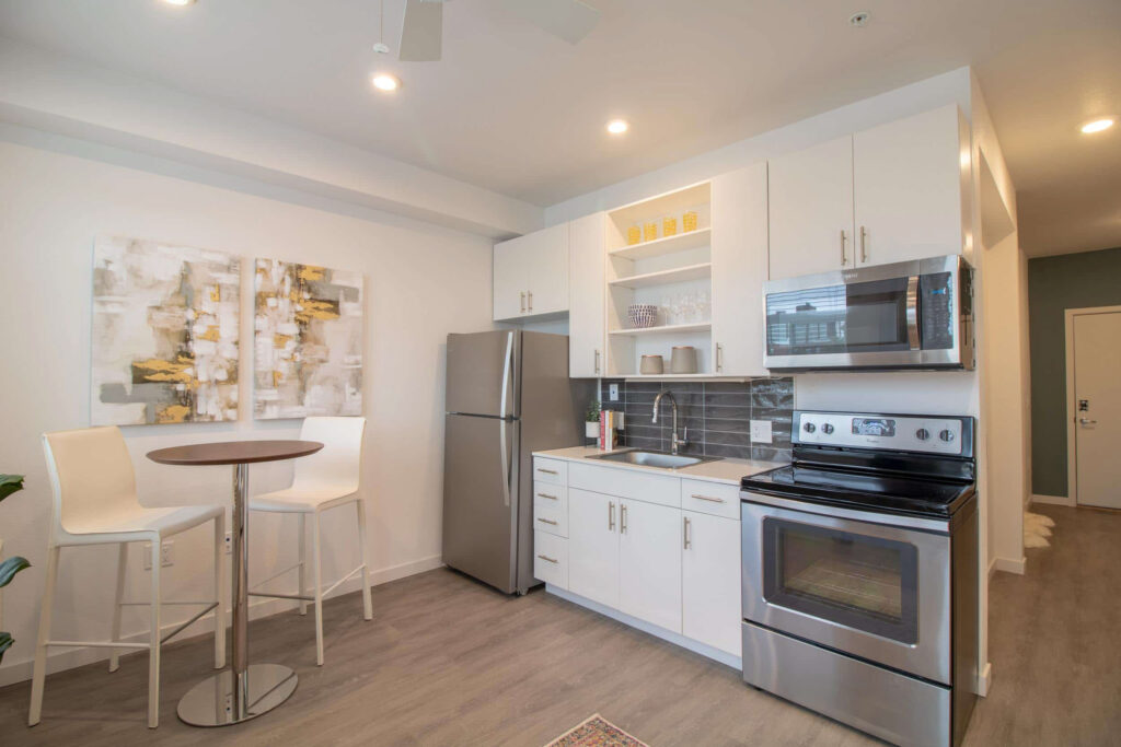 Apartment kitchenette and table for two